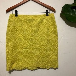 Boden Yellow Embroidered Flower Scalloped Skirt